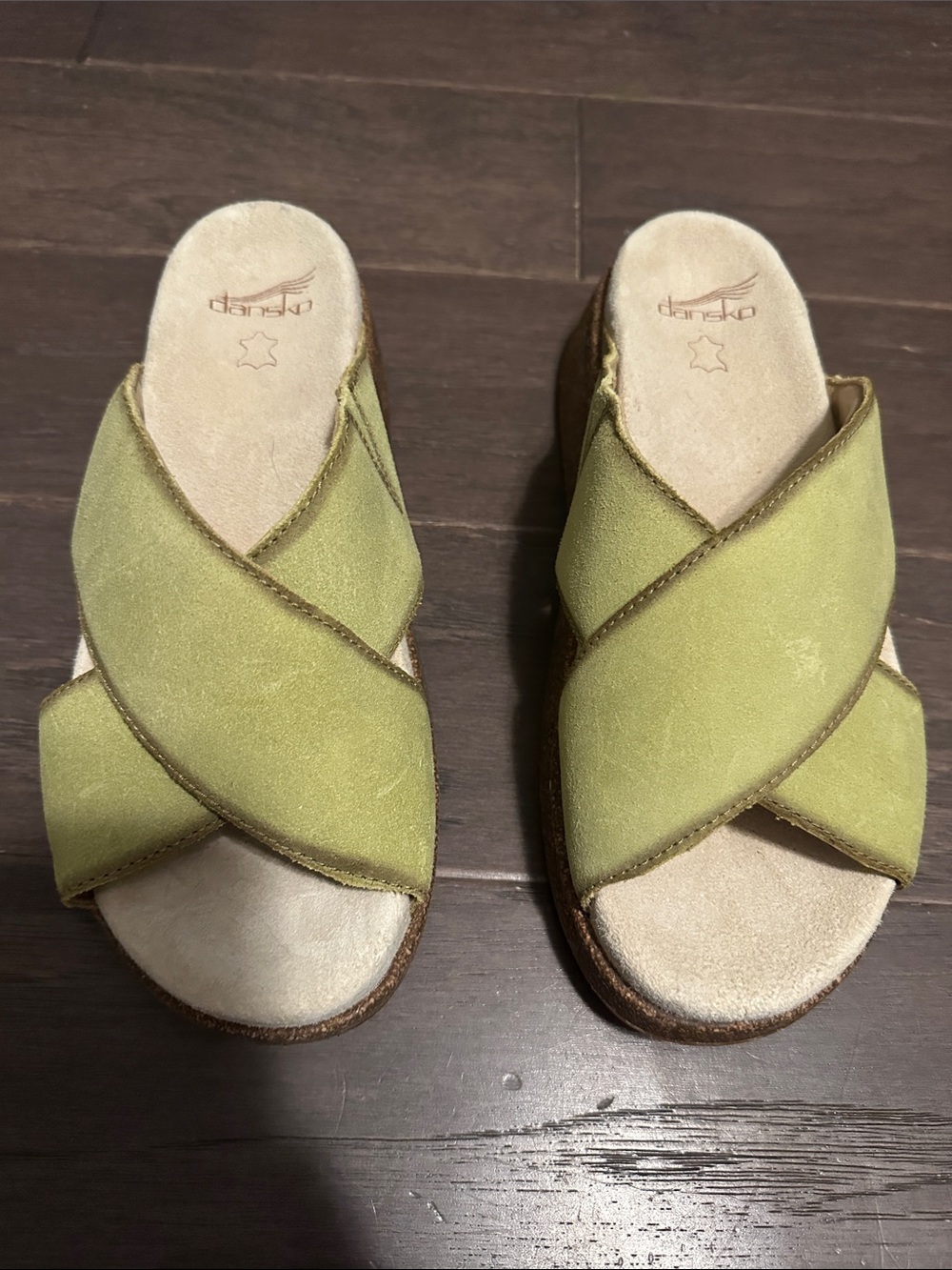 Dansko Green Suede Crisscross Slide Clogs